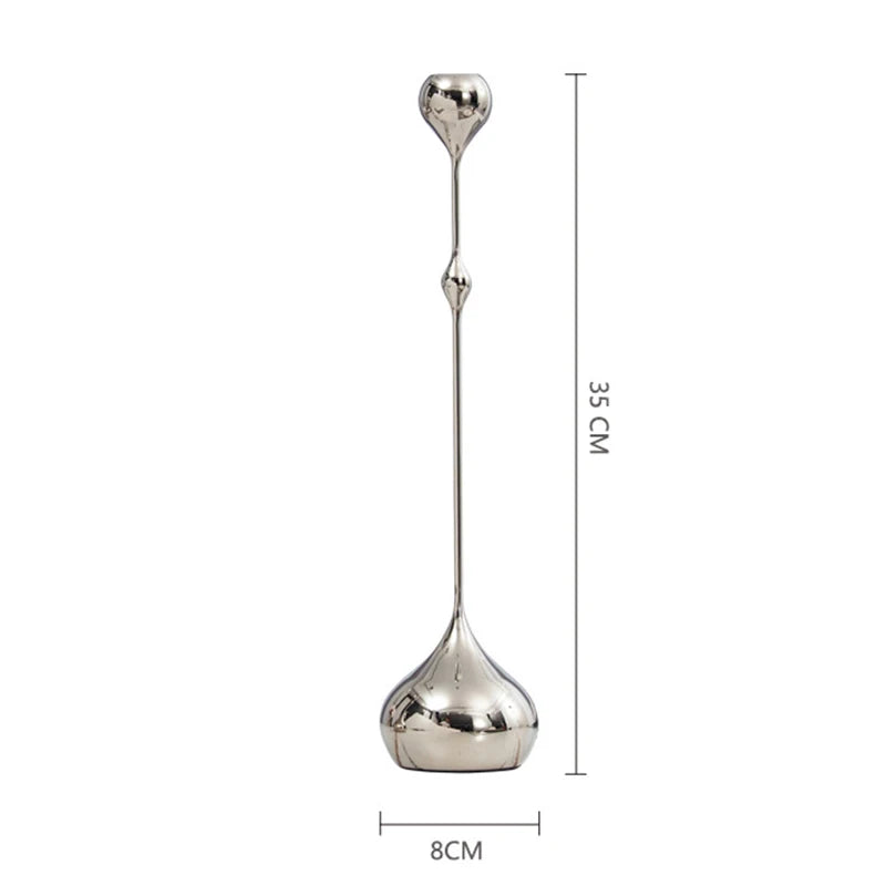 Silver Stainless Steel Candle Holder — Metal Candlestick for Home, Dining & Wedding Decor