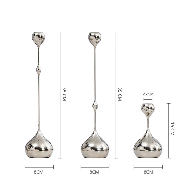 Silver Stainless Steel Candle Holder — Metal Candlestick for Home, Dining & Wedding Decor