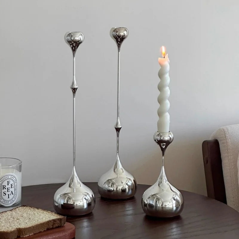 Silver Stainless Steel Candle Holder — Metal Candlestick for Home, Dining & Wedding Decor