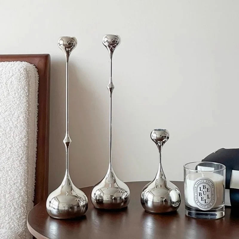 Silver Stainless Steel Candle Holder — Metal Candlestick for Home, Dining & Wedding Decor
