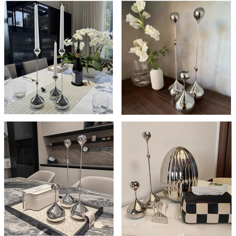 Silver Stainless Steel Candle Holder — Metal Candlestick for Home, Dining & Wedding Decor