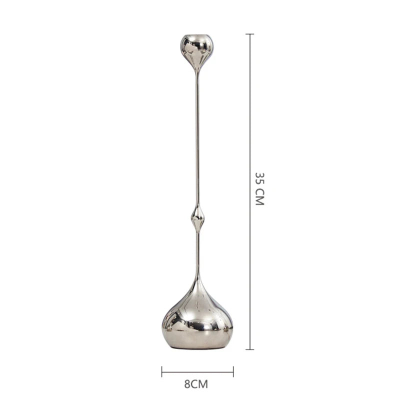 Silver Stainless Steel Candle Holder — Metal Candlestick for Home, Dining & Wedding Decor