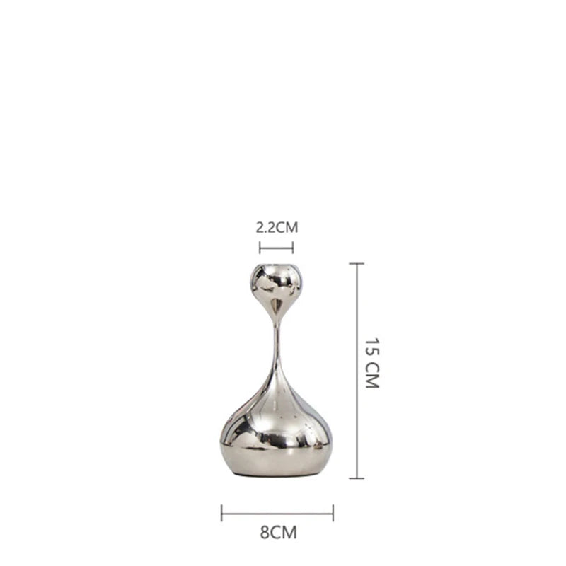 Silver Stainless Steel Candle Holder — Metal Candlestick for Home, Dining & Wedding Decor