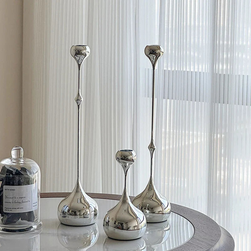 Silver Stainless Steel Candle Holder — Metal Candlestick for Home, Dining & Wedding Decor